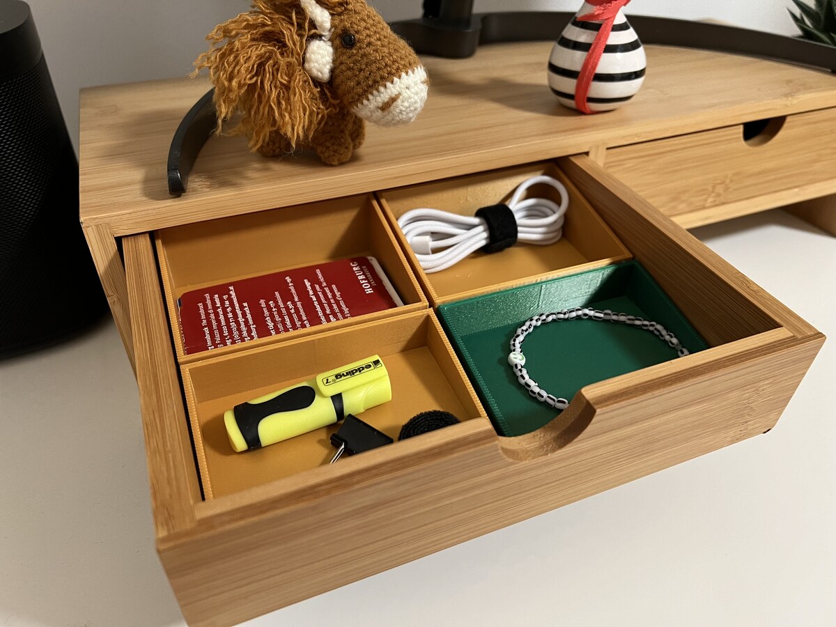 Photo of a drawer with 3D printed inserts.