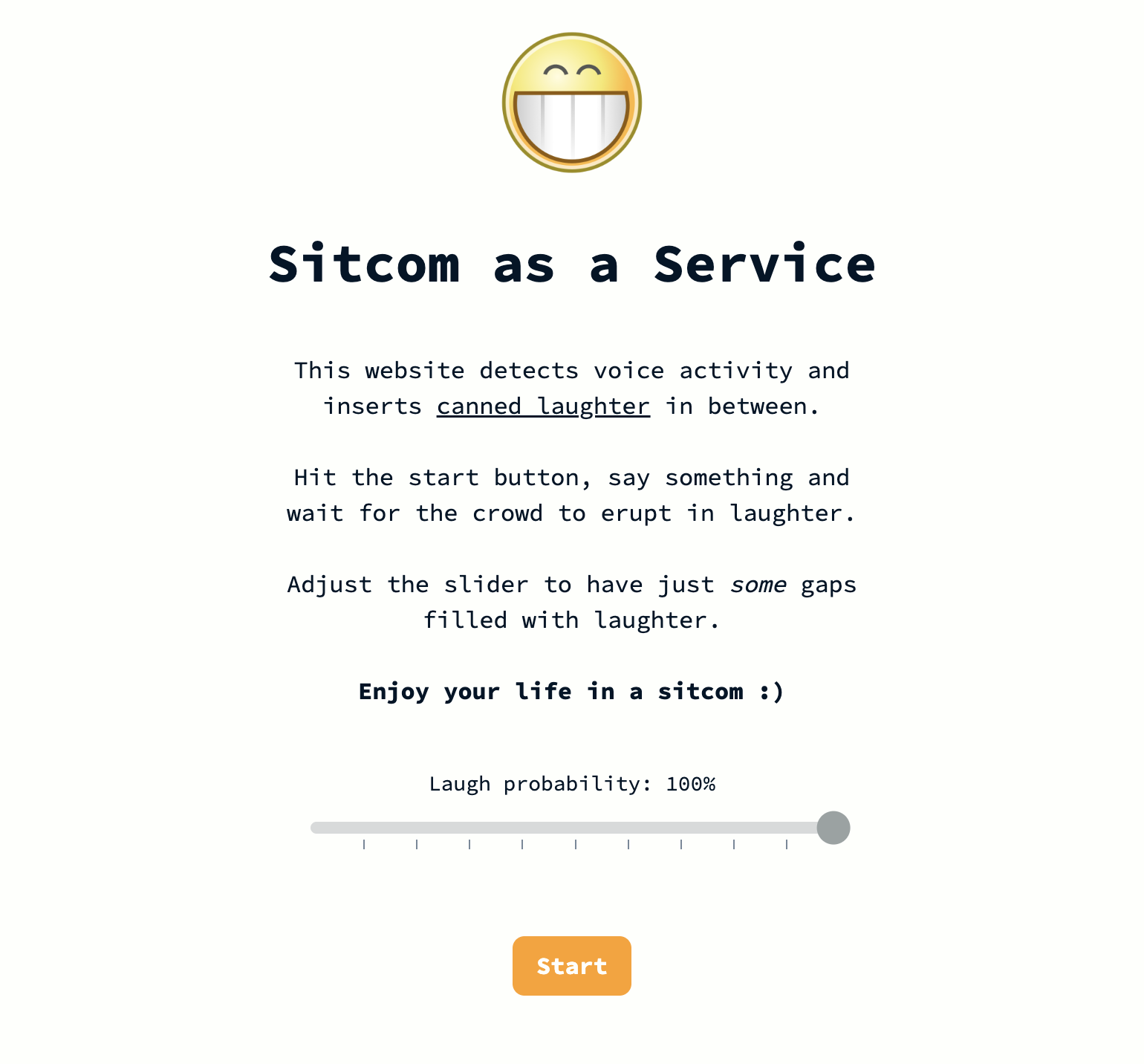 Screenshot of a web app showing a slider (1-100 %) and this